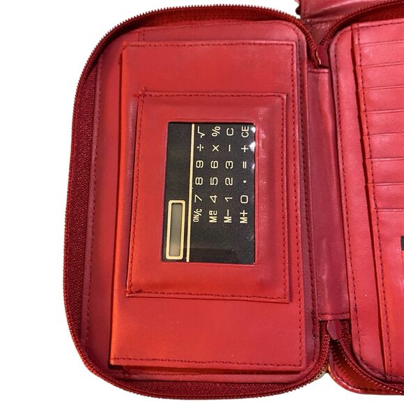 Vtg Pierre Cardin Leather Crossbody Handbag Expandable 9x6 Pen Calc Pockets Red - Picture 8 of 15